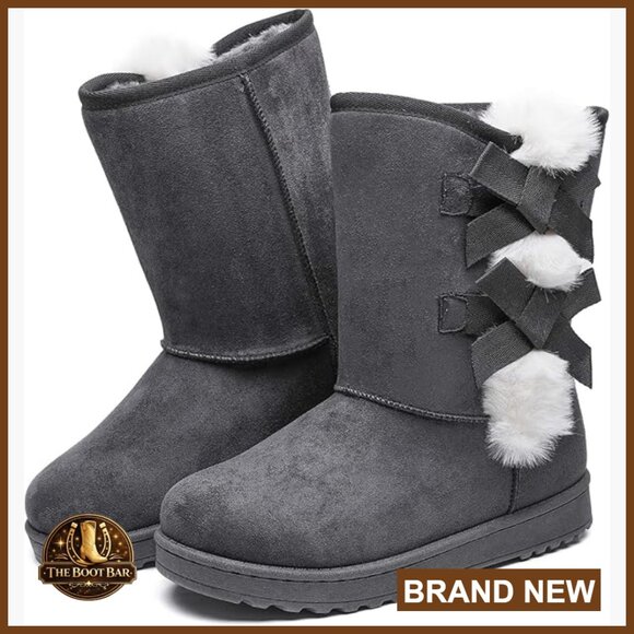 Mid Calf Snow Boots Women Fur Lined Slip On Winter Bootie Warm Fashion